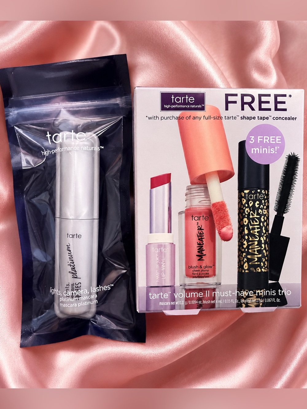 Tarte Travel Mini makeup bundle- Lights Camera Lashes Platinum + Maneater Trio